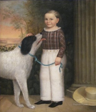 boy with a skull Painting - Boy with Dog Charles Soule pet kids